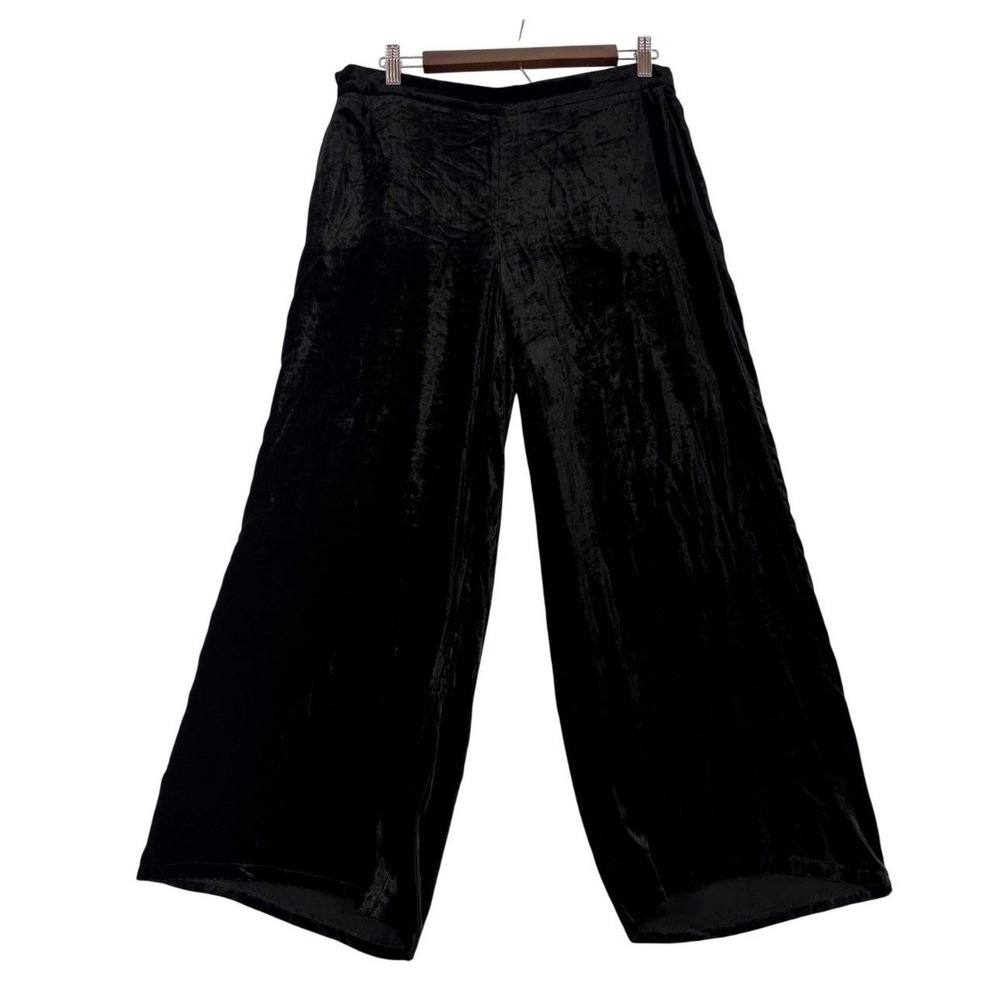 Eileen Fisher Pants Crushed Velvet Silk Blend Wide Leg Ankle Lagenlook Classic M - Picture 3 of 11